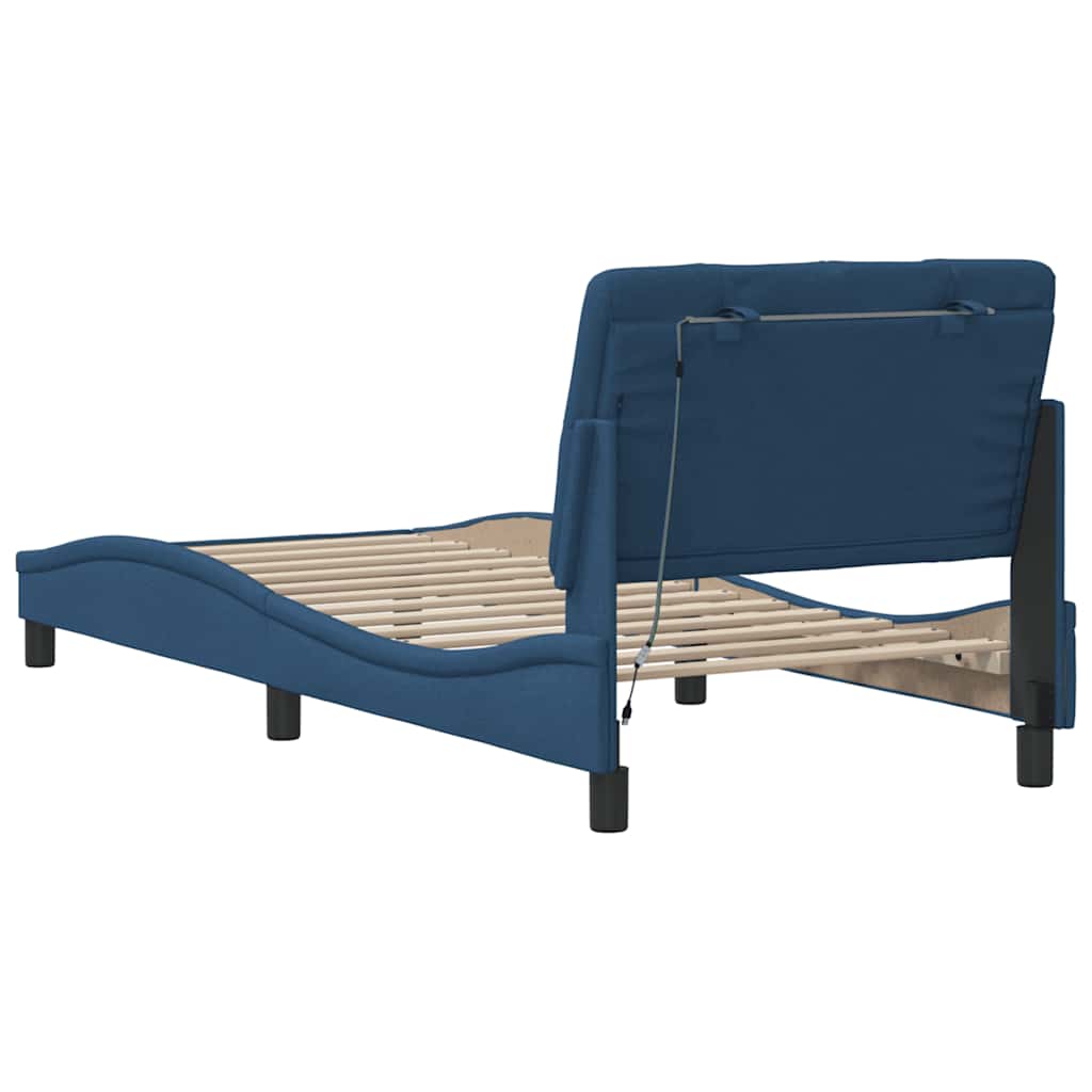 Cadre de lit avec LED sans matelas bleu 80x200 cm tissu - XIOS