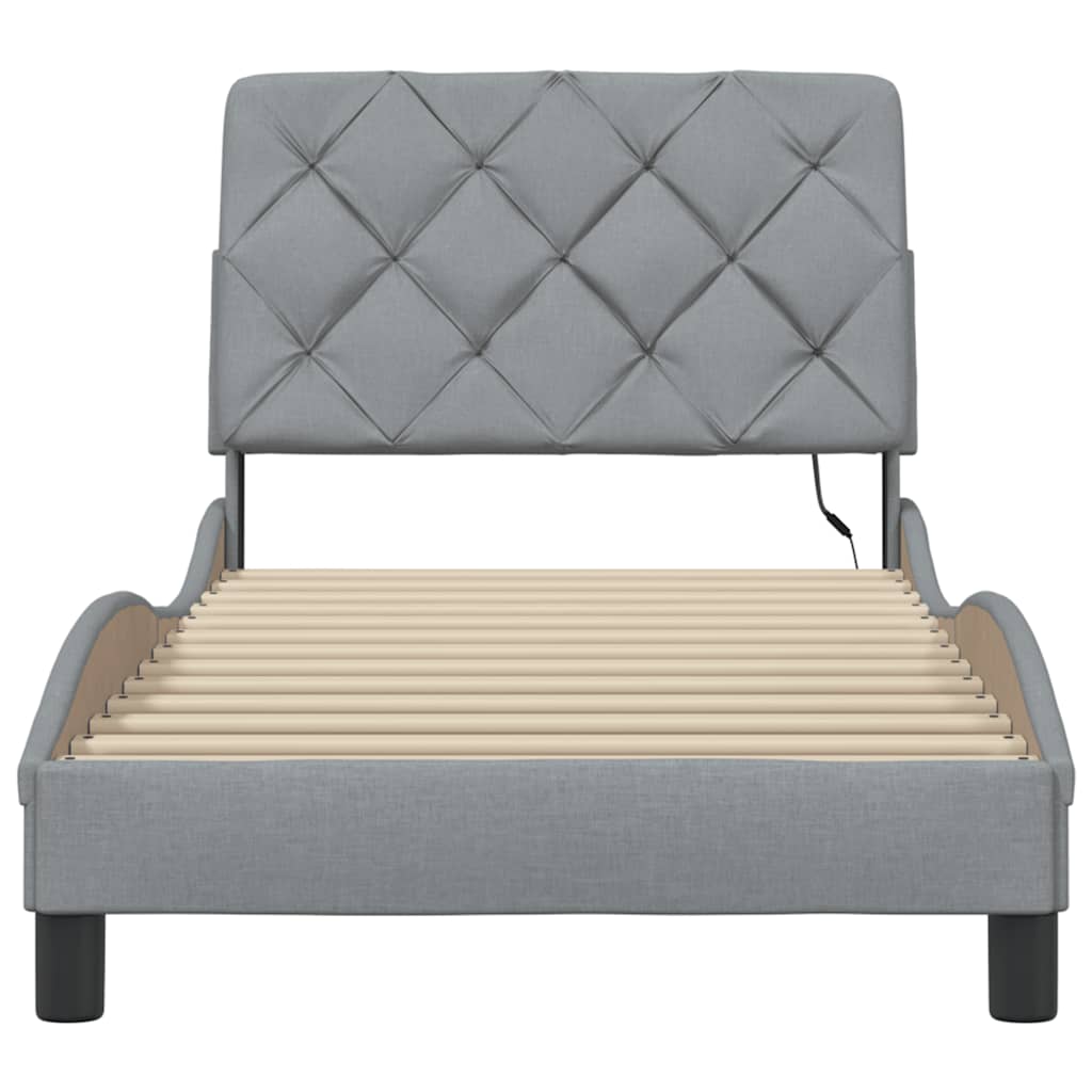 Cadre de lit avec LED sans matelas gris clair 90x190 cm tissu - XIOS