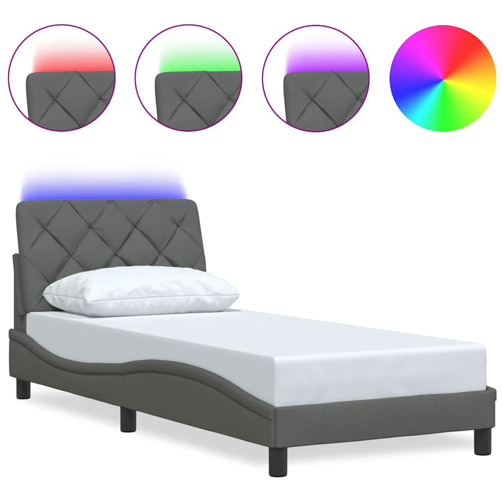 Cadre de lit avec LED sans matelas gris foncé 90x190 cm tissu - XIOS