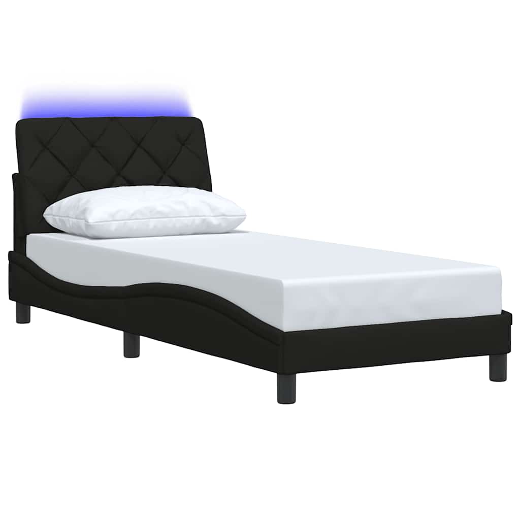 Cadre de lit avec LED sans matelas noir 90x190 cm tissu - XIOS