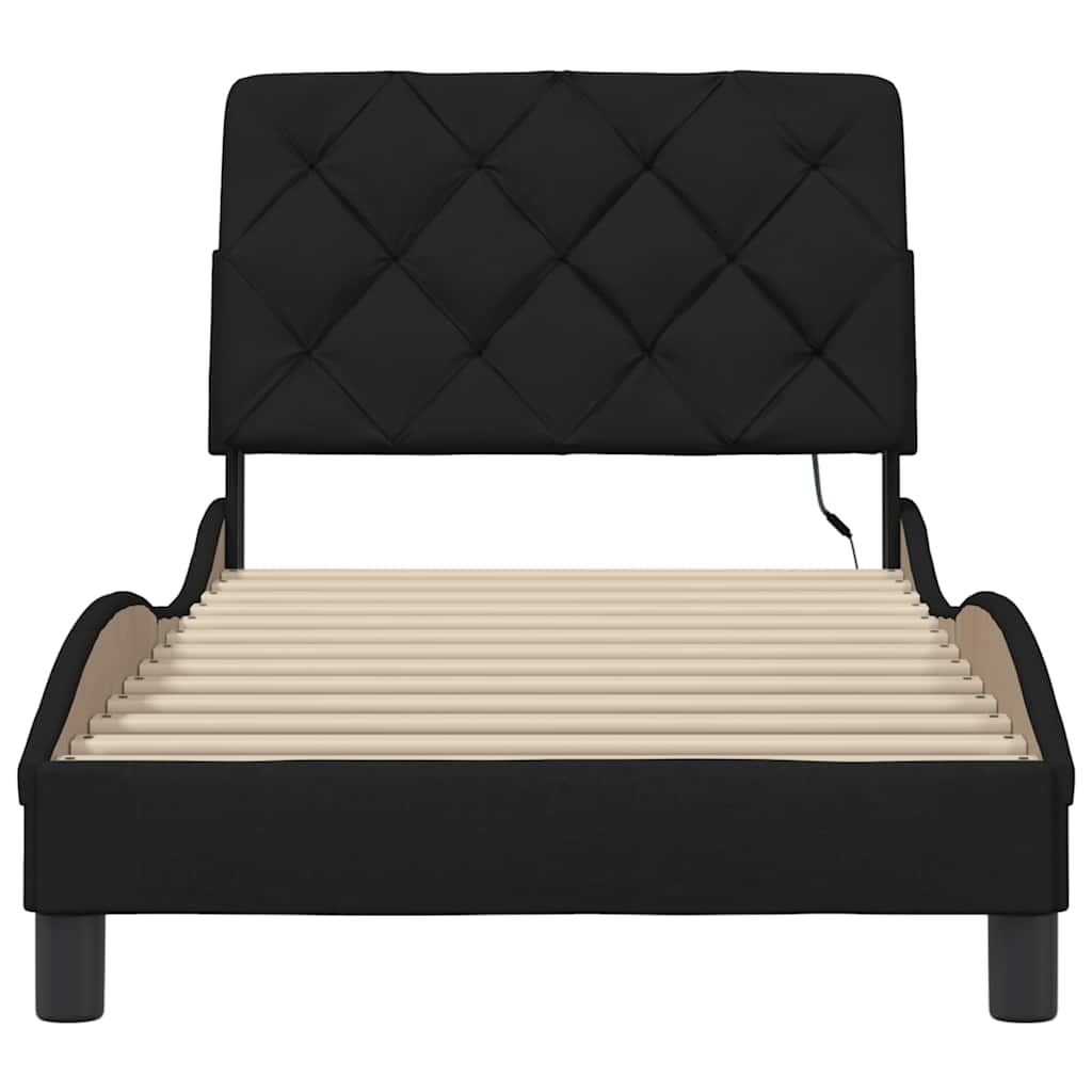 Cadre de lit avec LED sans matelas noir 90x190 cm tissu - XIOS