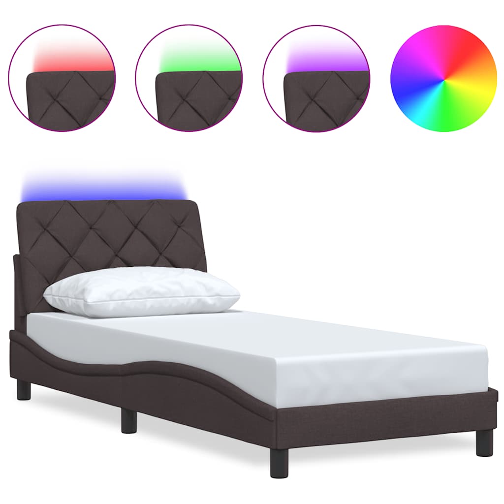 Cadre de lit avec LED sans matelas marron foncé 90x190 cm tissu - XIOS