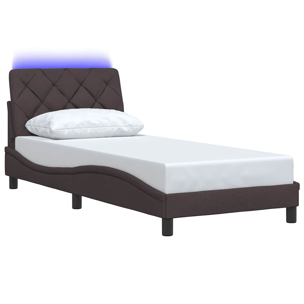 Cadre de lit avec LED sans matelas marron foncé 90x190 cm tissu - XIOS