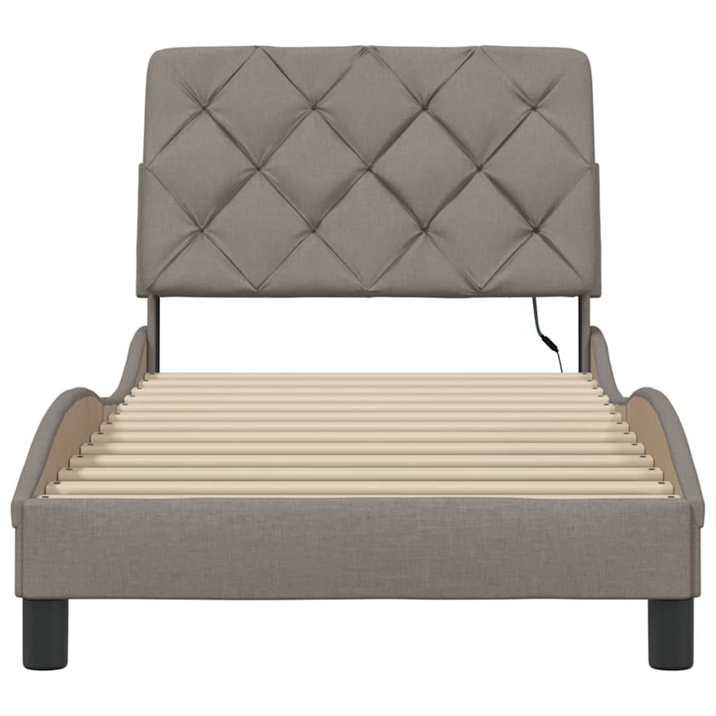 Cadre de lit avec LED sans matelas taupe 90x190 cm tissu - XIOS