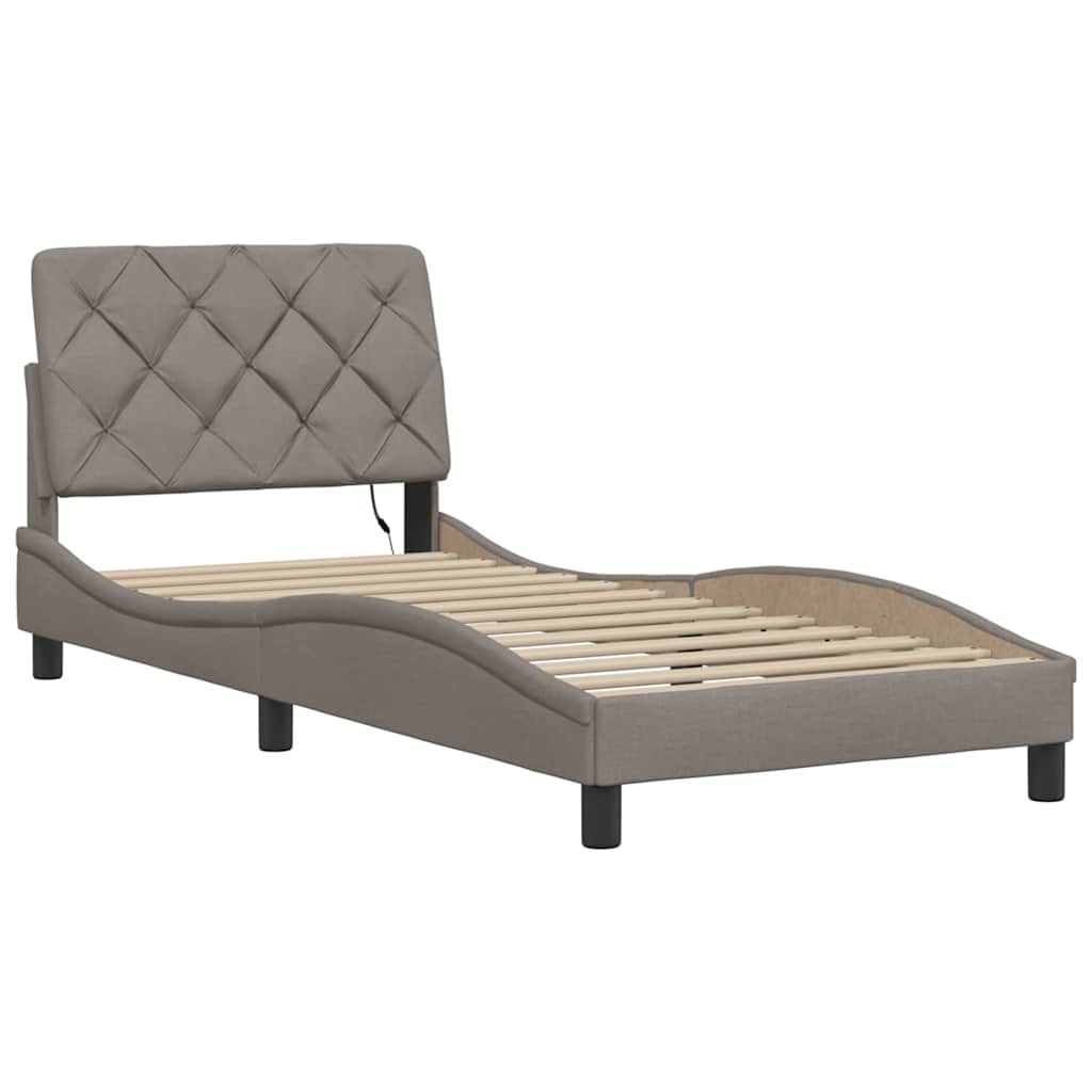Cadre de lit avec LED sans matelas taupe 90x190 cm tissu - XIOS