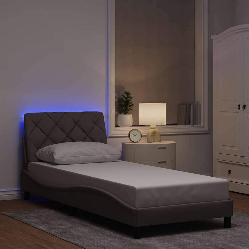 Cadre de lit avec LED sans matelas taupe 90x190 cm tissu - XIOS