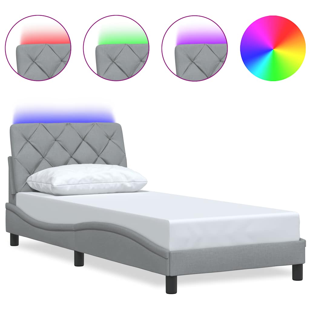 Cadre de lit avec LED sans matelas gris clair 90x200 cm tissu - XIOS