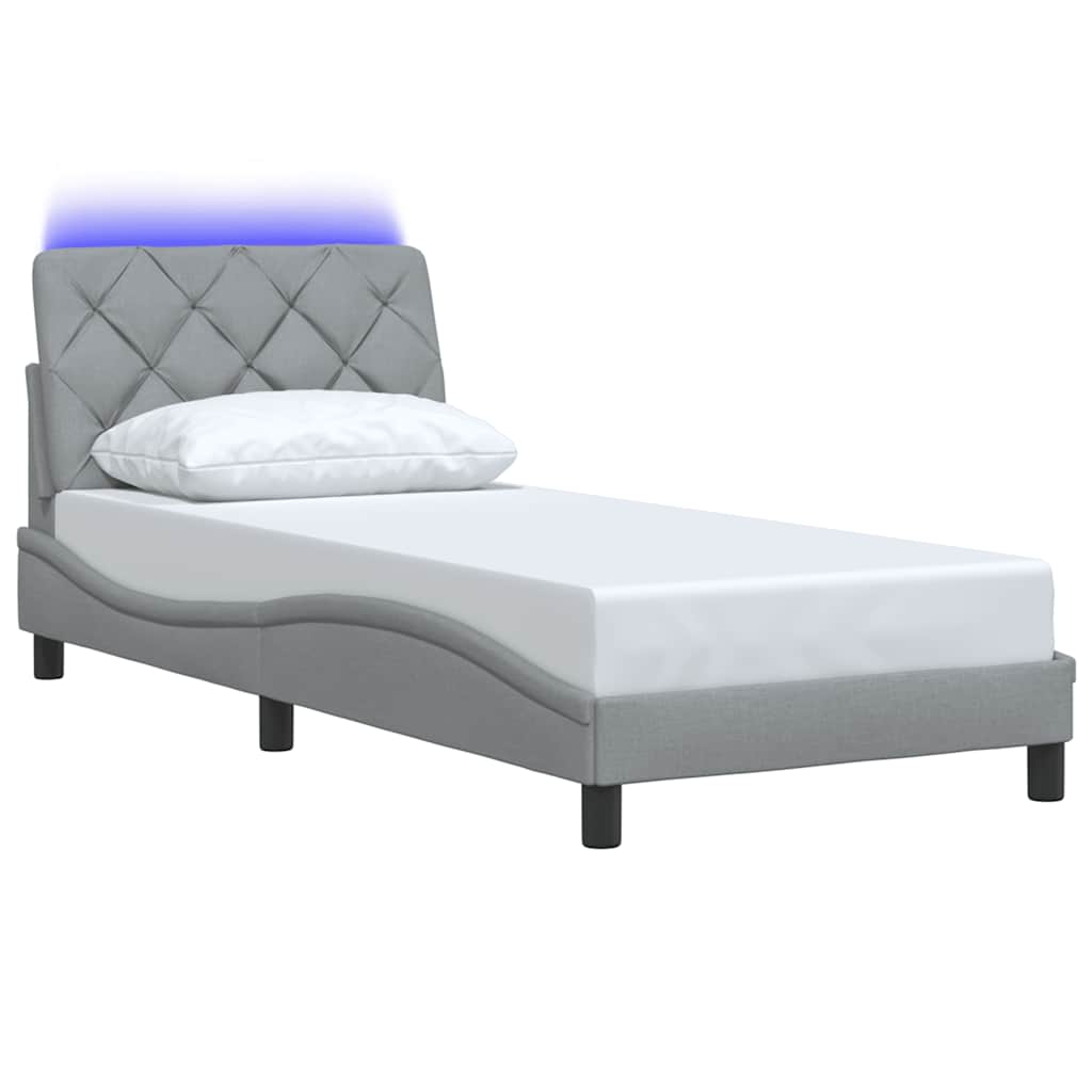 Cadre de lit avec LED sans matelas gris clair 90x200 cm tissu - XIOS