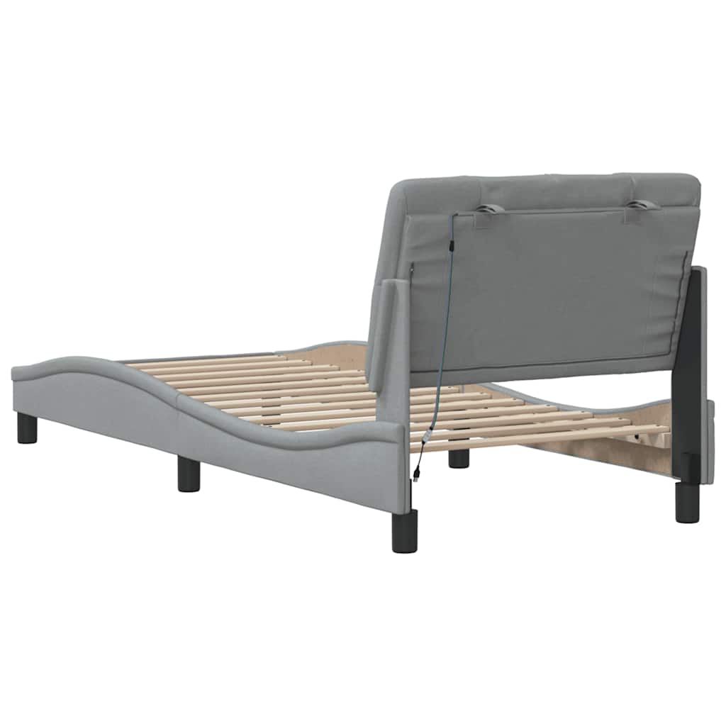Cadre de lit avec LED sans matelas gris clair 90x200 cm tissu - XIOS