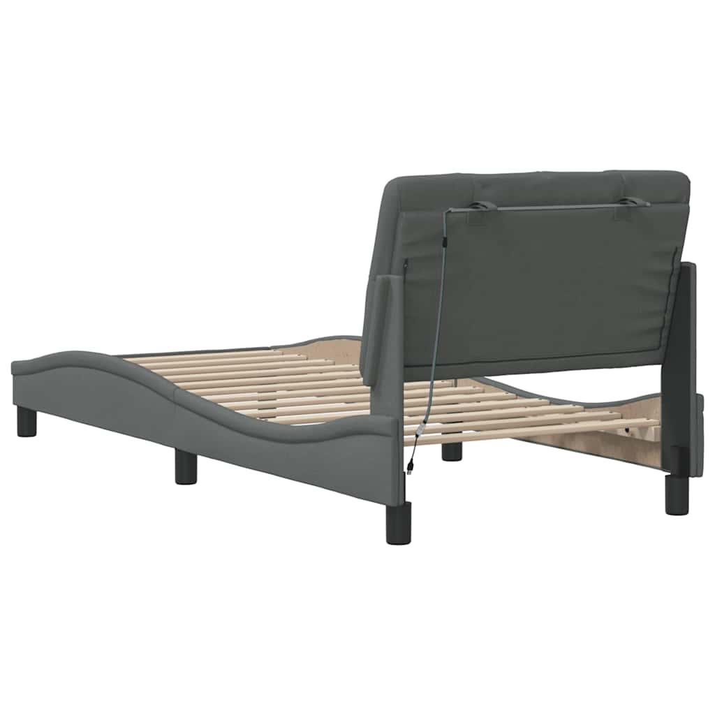 Cadre de lit avec LED sans matelas gris foncé 90x200 cm tissu - XIOS