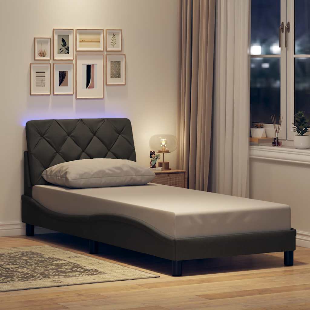 Cadre de lit avec LED sans matelas gris foncé 90x200 cm tissu - XIOS