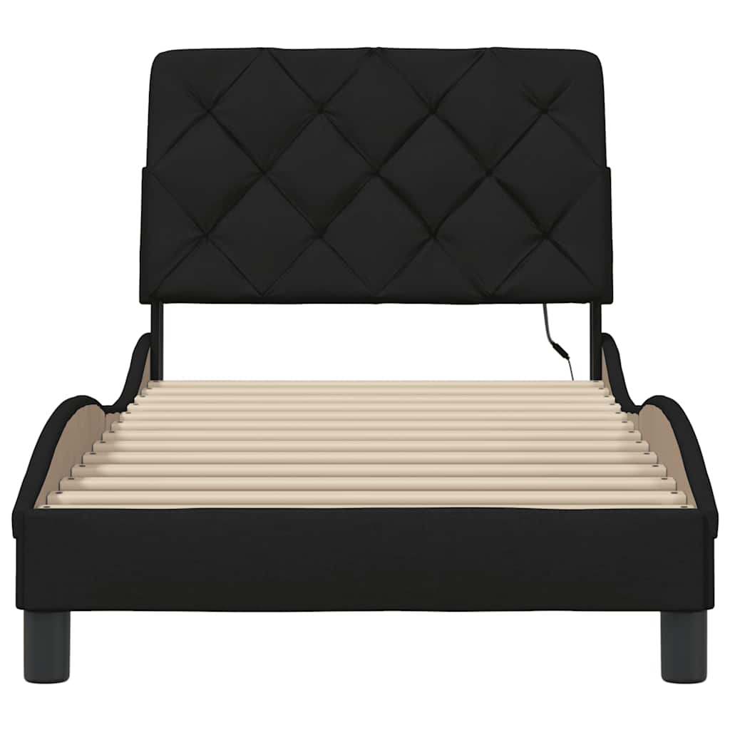 Cadre de lit avec LED sans matelas noir 90x200 cm tissu - XIOS