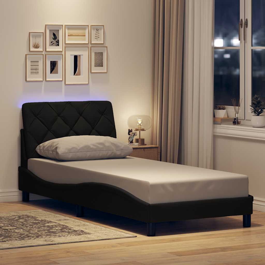 Cadre de lit avec LED sans matelas noir 90x200 cm tissu - XIOS