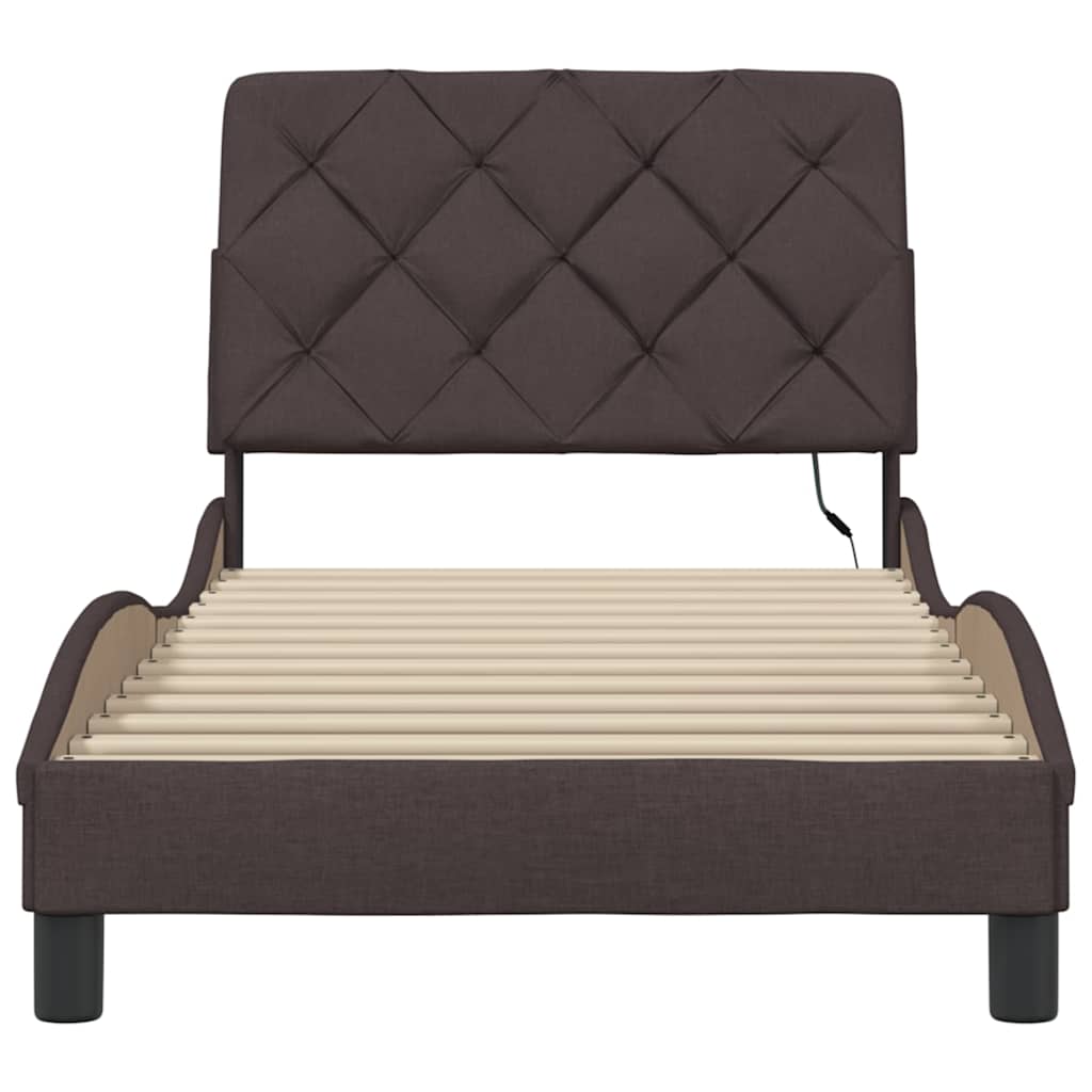 Cadre de lit avec LED sans matelas marron foncé 90x200 cm tissu - XIOS