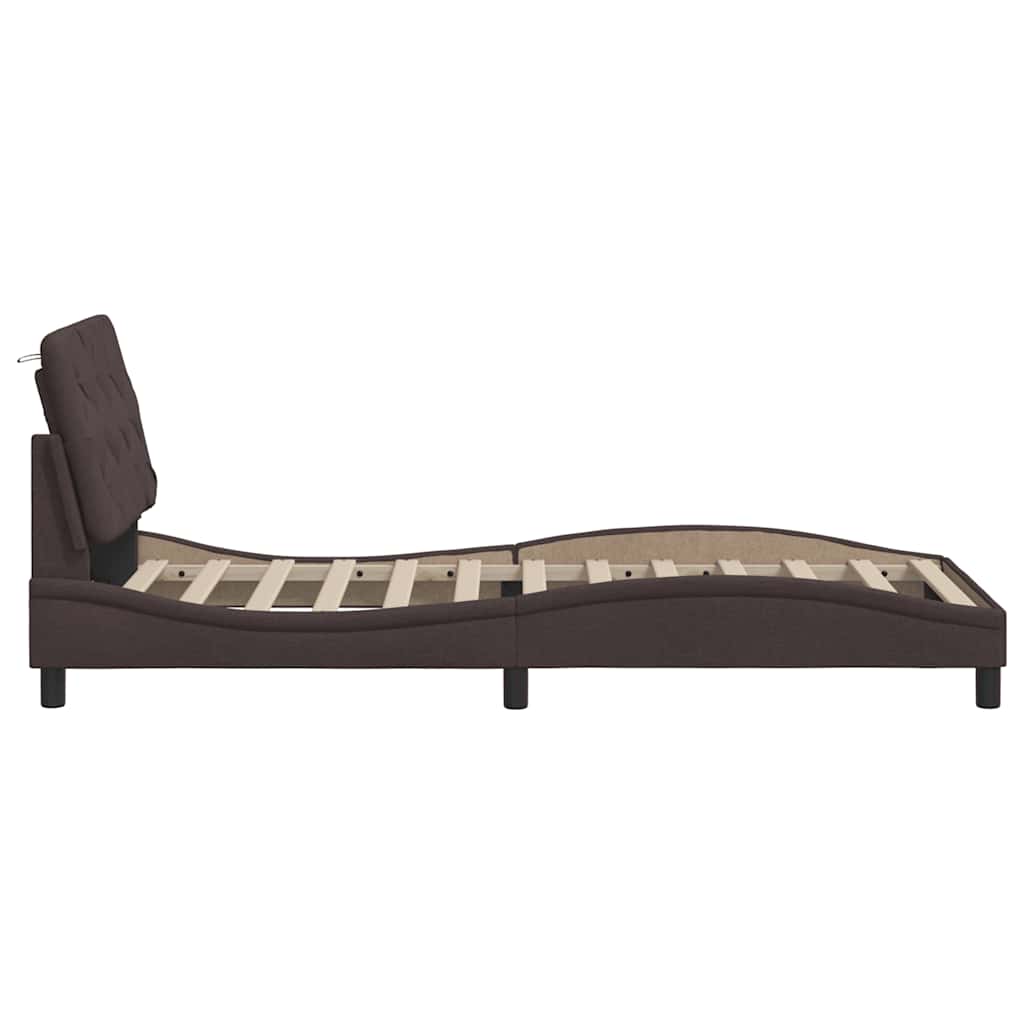 Cadre de lit avec LED sans matelas marron foncé 90x200 cm tissu - XIOS