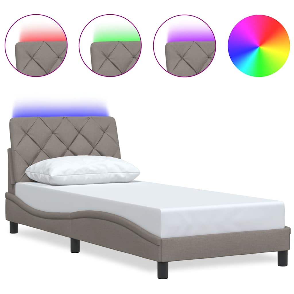 Cadre de lit avec LED sans matelas taupe 90x200 cm tissu - XIOS