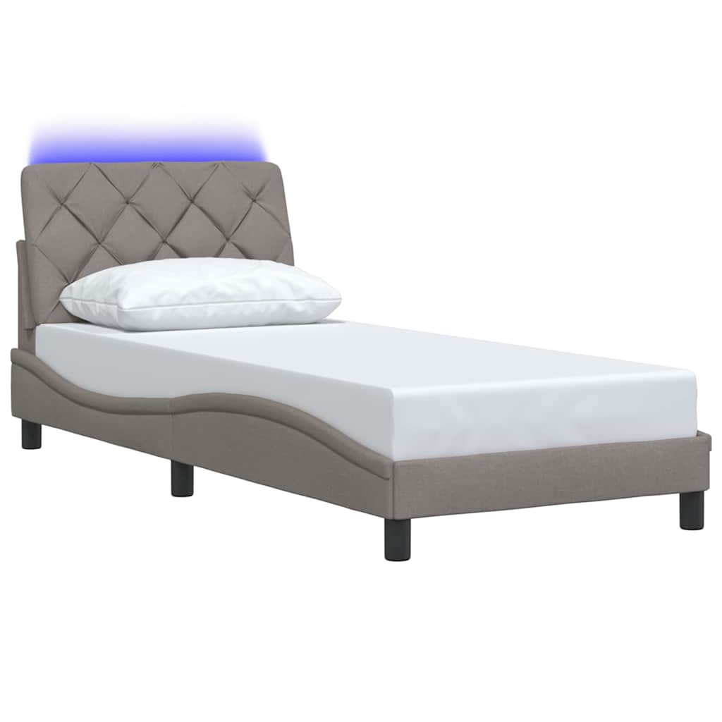 Cadre de lit avec LED sans matelas taupe 90x200 cm tissu - XIOS