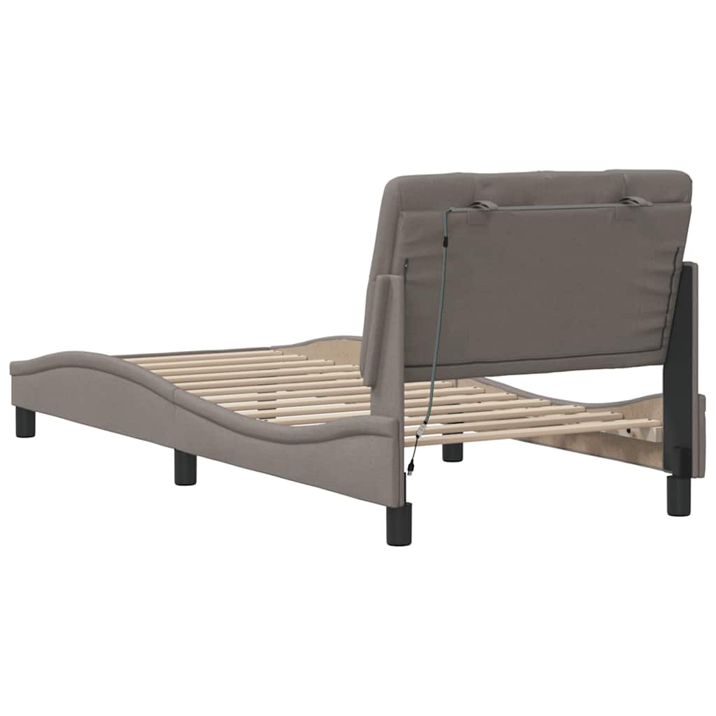 Cadre de lit avec LED sans matelas taupe 90x200 cm tissu - XIOS