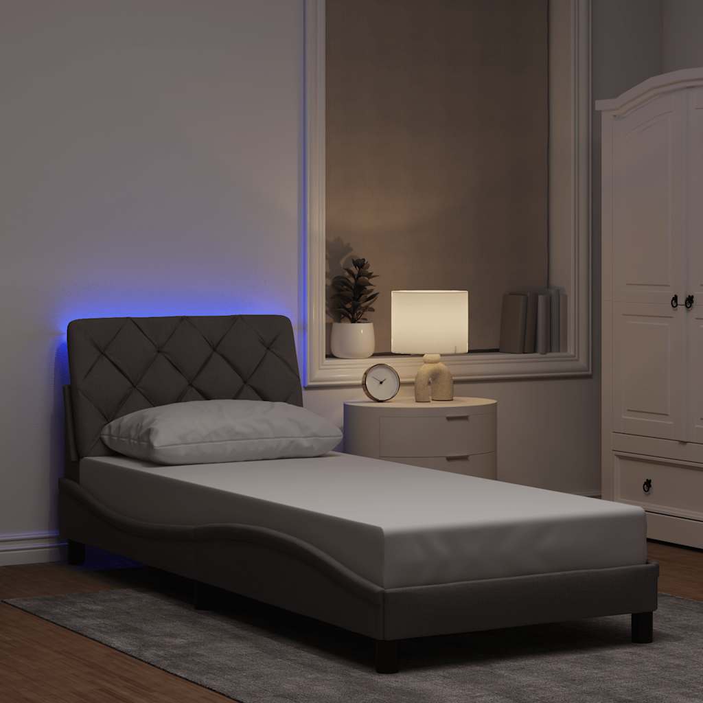 Cadre de lit avec LED sans matelas taupe 90x200 cm tissu - XIOS