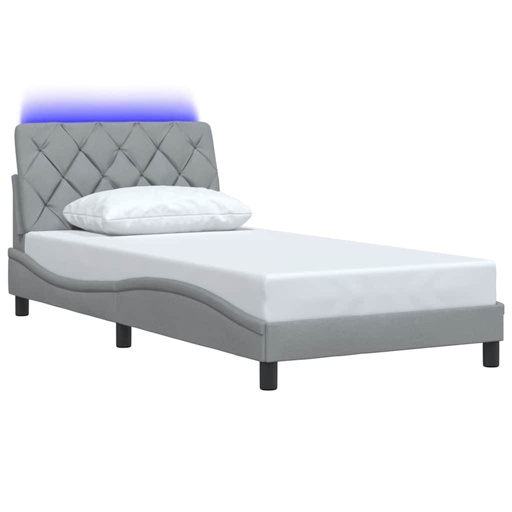 Cadre de lit avec LED sans matelas gris clair 100x200 cm tissu - XIOS