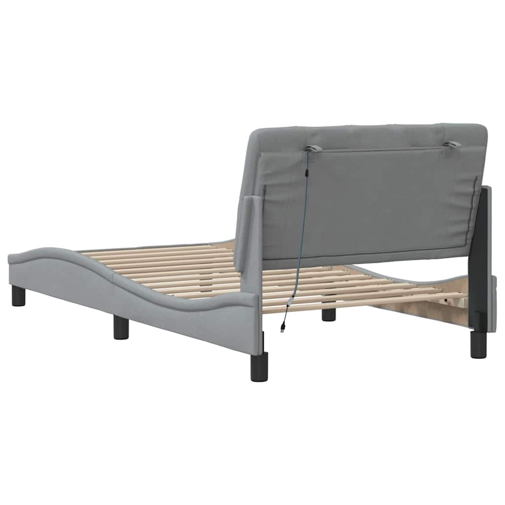 Cadre de lit avec LED sans matelas gris clair 100x200 cm tissu - XIOS