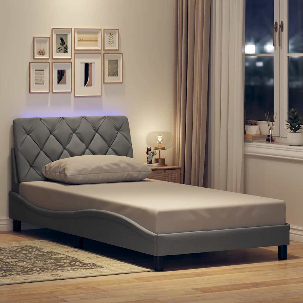 Cadre de lit avec LED sans matelas gris clair 100x200 cm tissu - XIOS