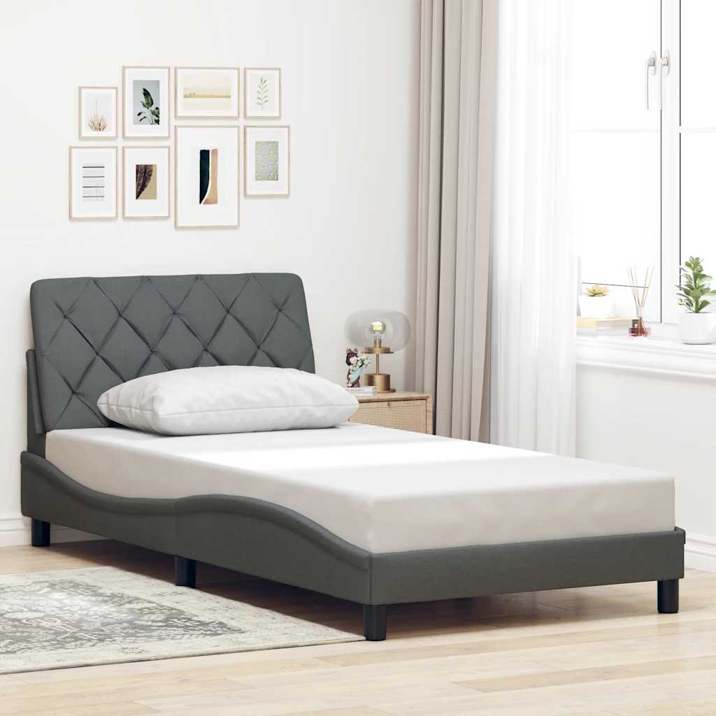 Cadre de lit avec LED sans matelas gris foncé 100x200 cm tissu - XIOS