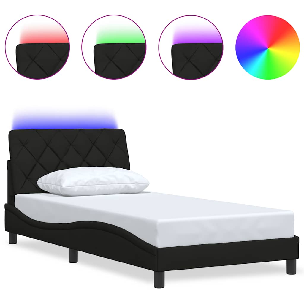 Cadre de lit avec LED sans matelas noir 100x200 cm tissu - XIOS