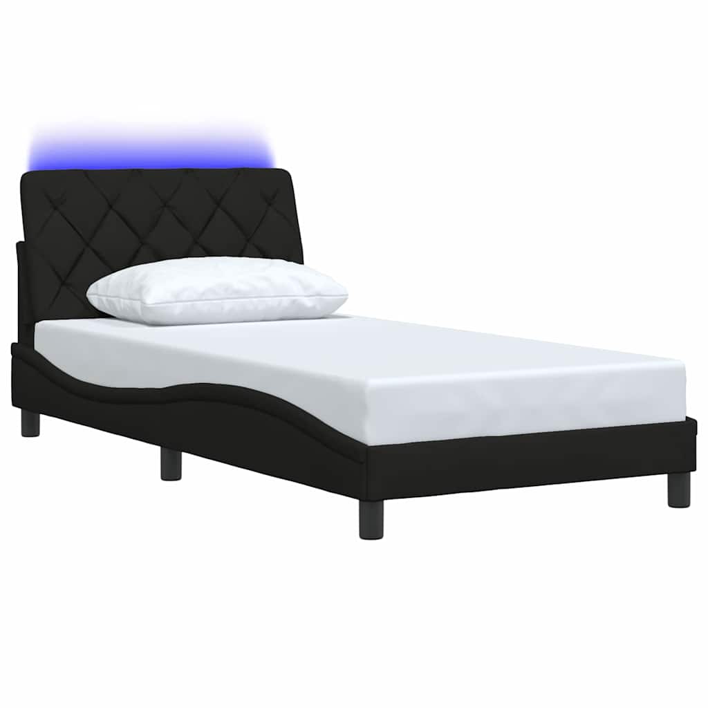 Cadre de lit avec LED sans matelas noir 100x200 cm tissu - XIOS