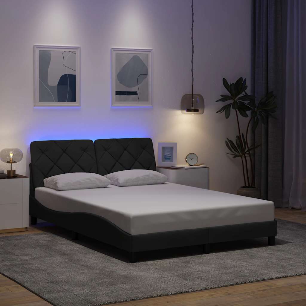Cadre de lit avec LED sans matelas gris foncé 120x200 cm tissu - XIOS