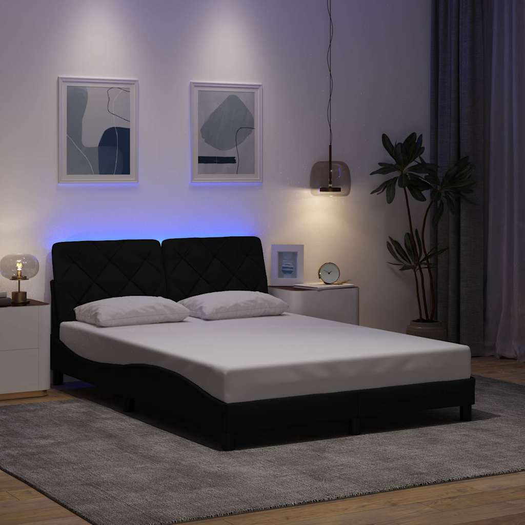 Cadre de lit avec LED sans matelas noir 120x200 cm tissu - XIOS