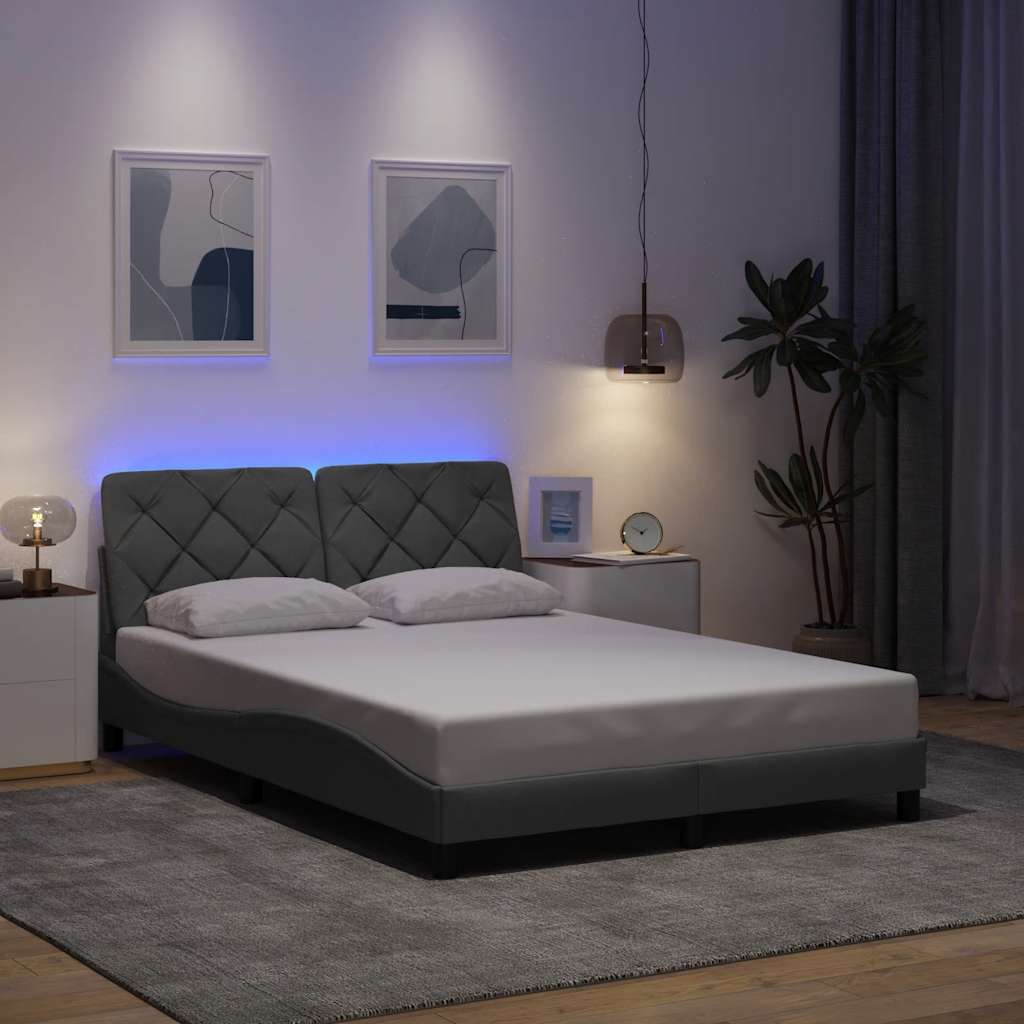 Cadre de lit avec LED sans matelas gris clair 140x190 cm tissu - XIOS