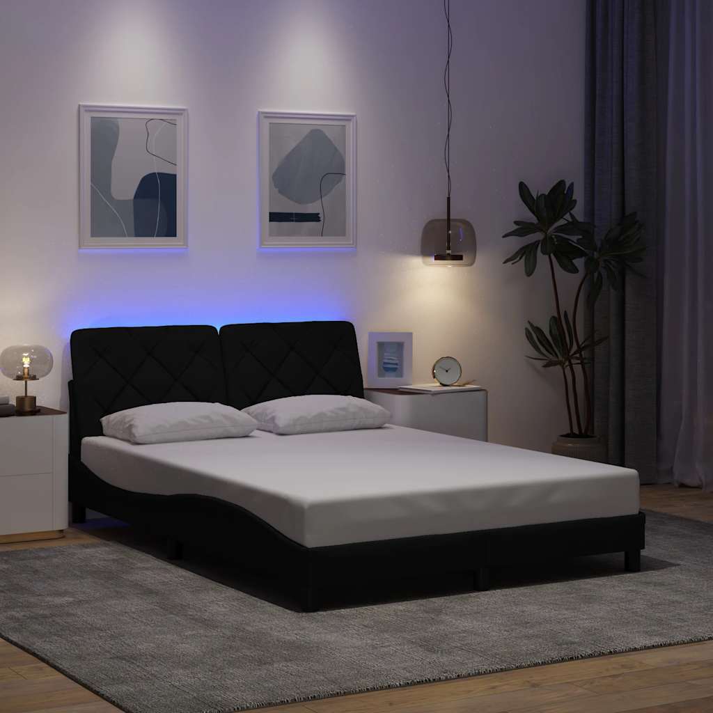Cadre de lit avec LED sans matelas noir 140x190 cm tissu - XIOS