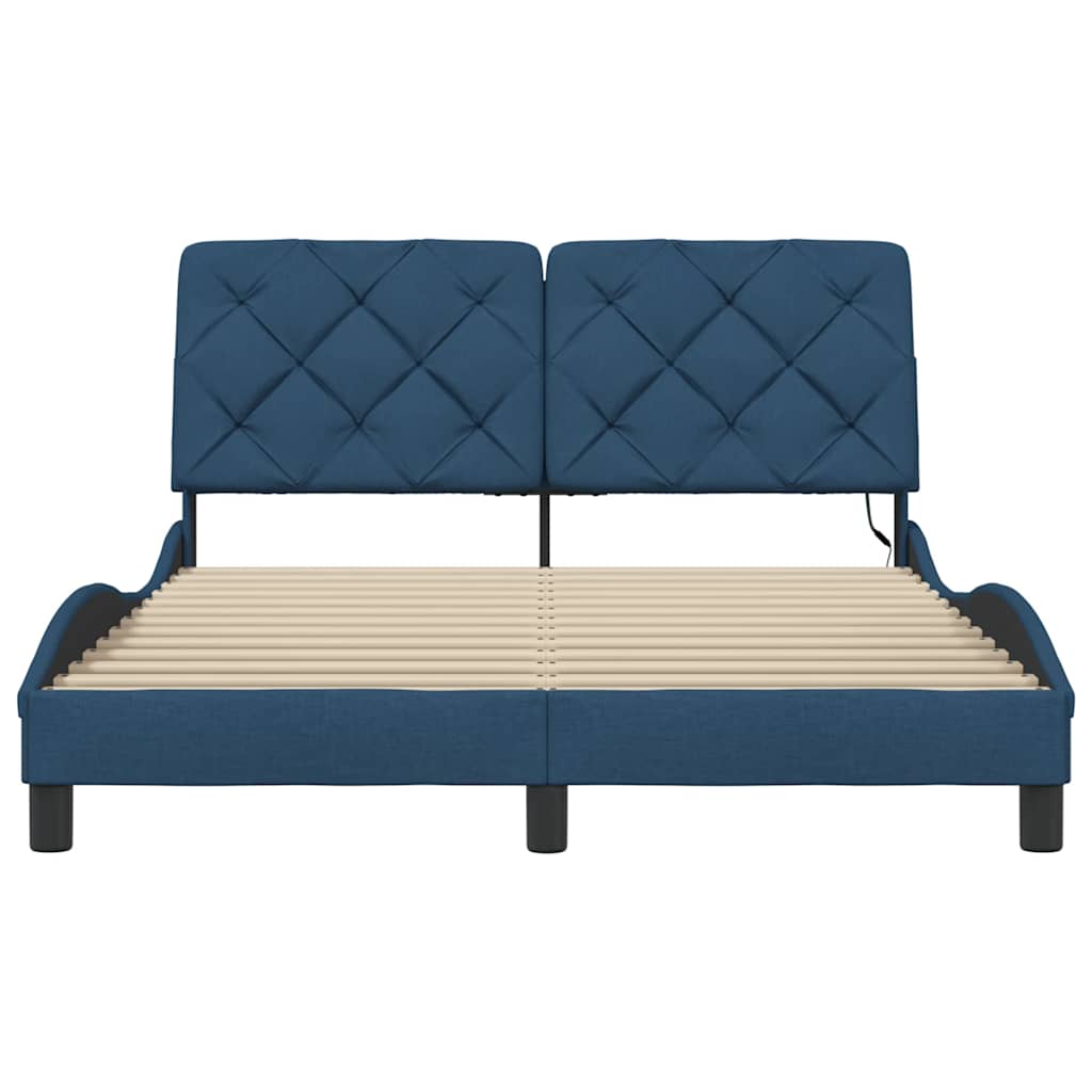 Cadre de lit avec LED sans matelas bleu 140x190 cm tissu - XIOS