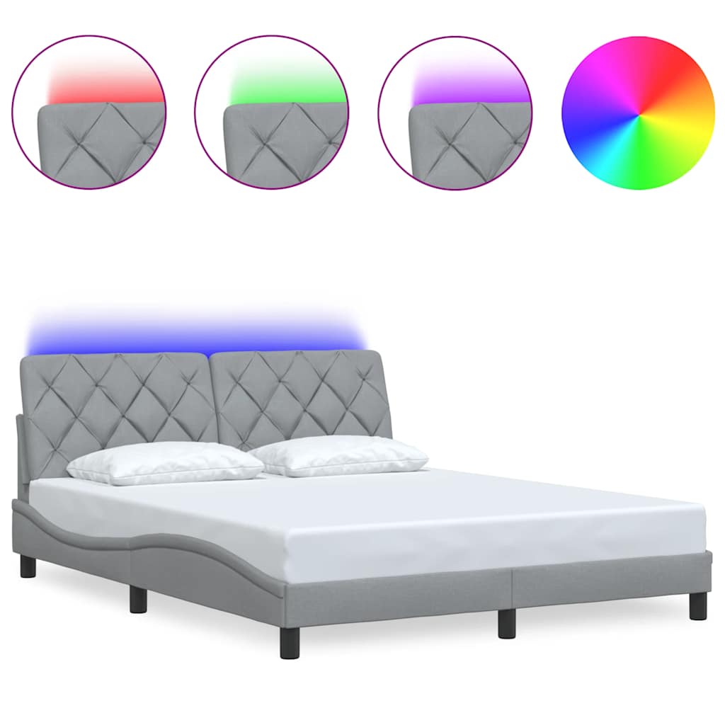 Cadre de lit avec LED sans matelas gris clair 160x200 cm tissu - XIOS