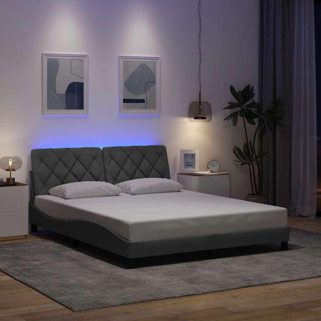 Cadre de lit avec LED sans matelas gris clair 160x200 cm tissu - XIOS