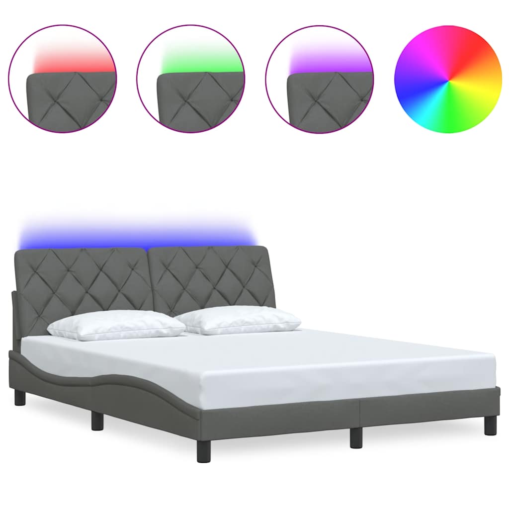 Cadre de lit avec LED sans matelas gris foncé 160x200 cm tissu - XIOS