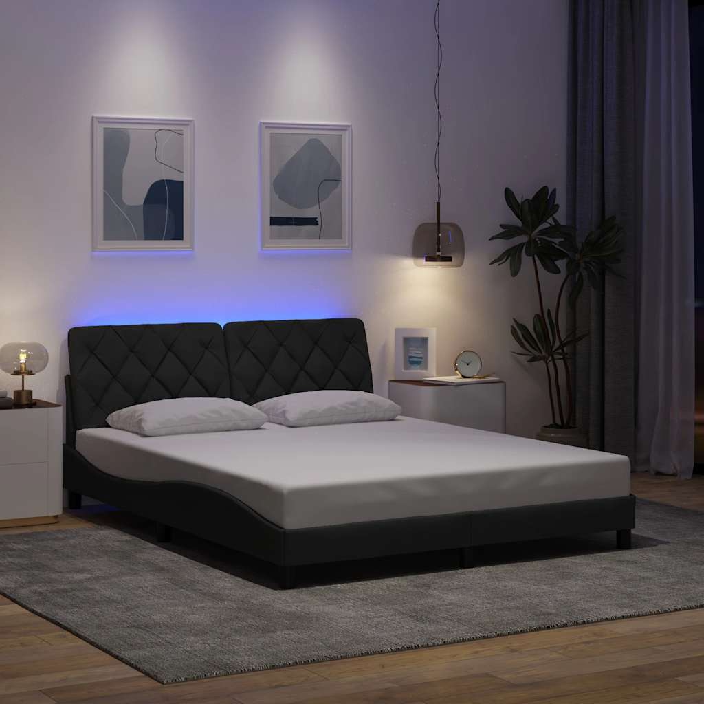 Cadre de lit avec LED sans matelas gris foncé 160x200 cm tissu - XIOS