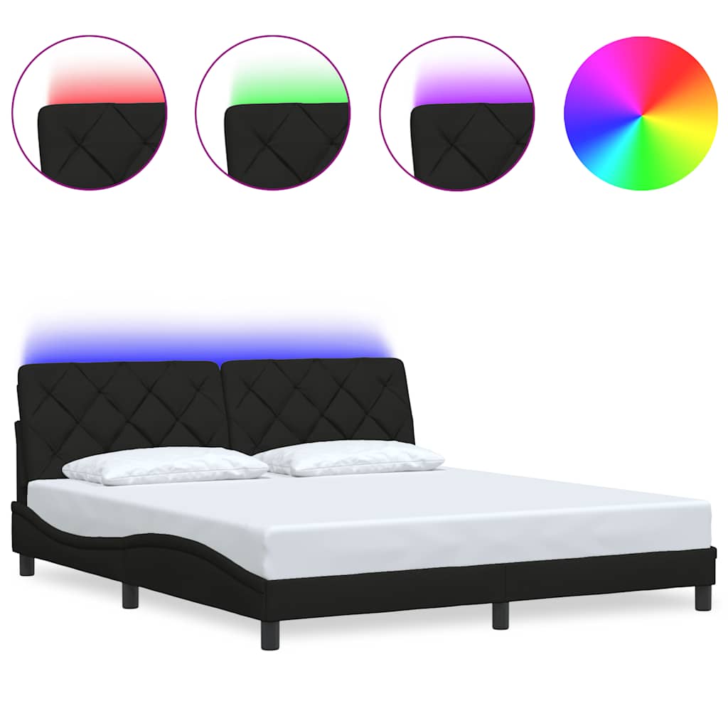 Cadre de lit avec LED sans matelas noir 180x200 cm tissu - XIOS
