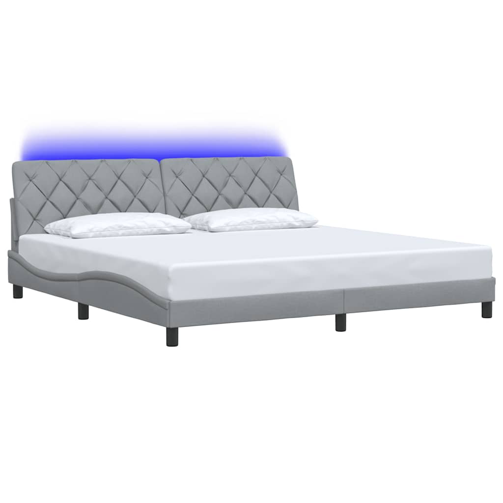 Cadre de lit avec LED sans matelas gris clair 200x200 cm tissu - XIOS