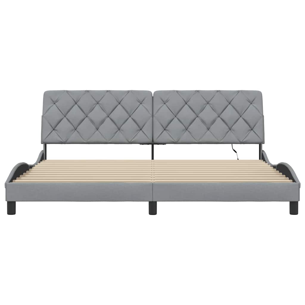 Cadre de lit avec LED sans matelas gris clair 200x200 cm tissu - XIOS