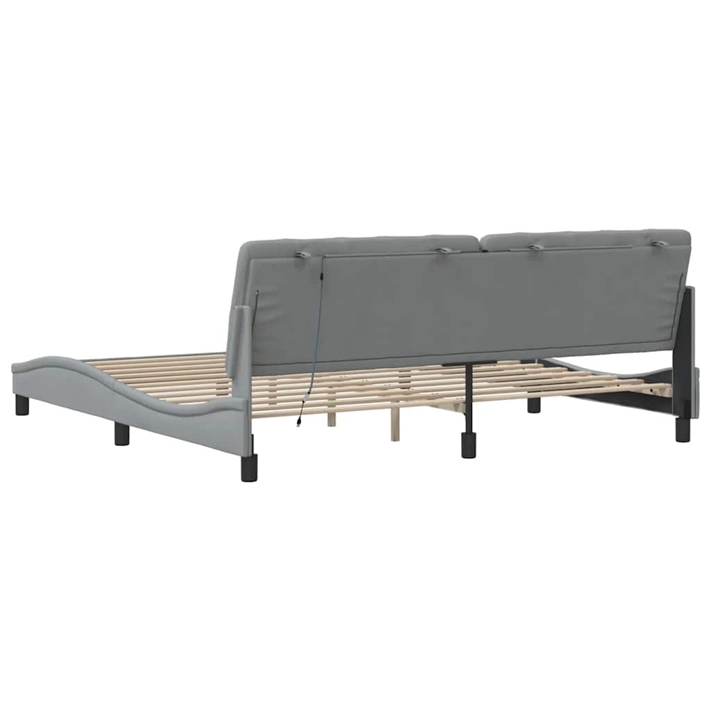 Cadre de lit avec LED sans matelas gris clair 200x200 cm tissu - XIOS