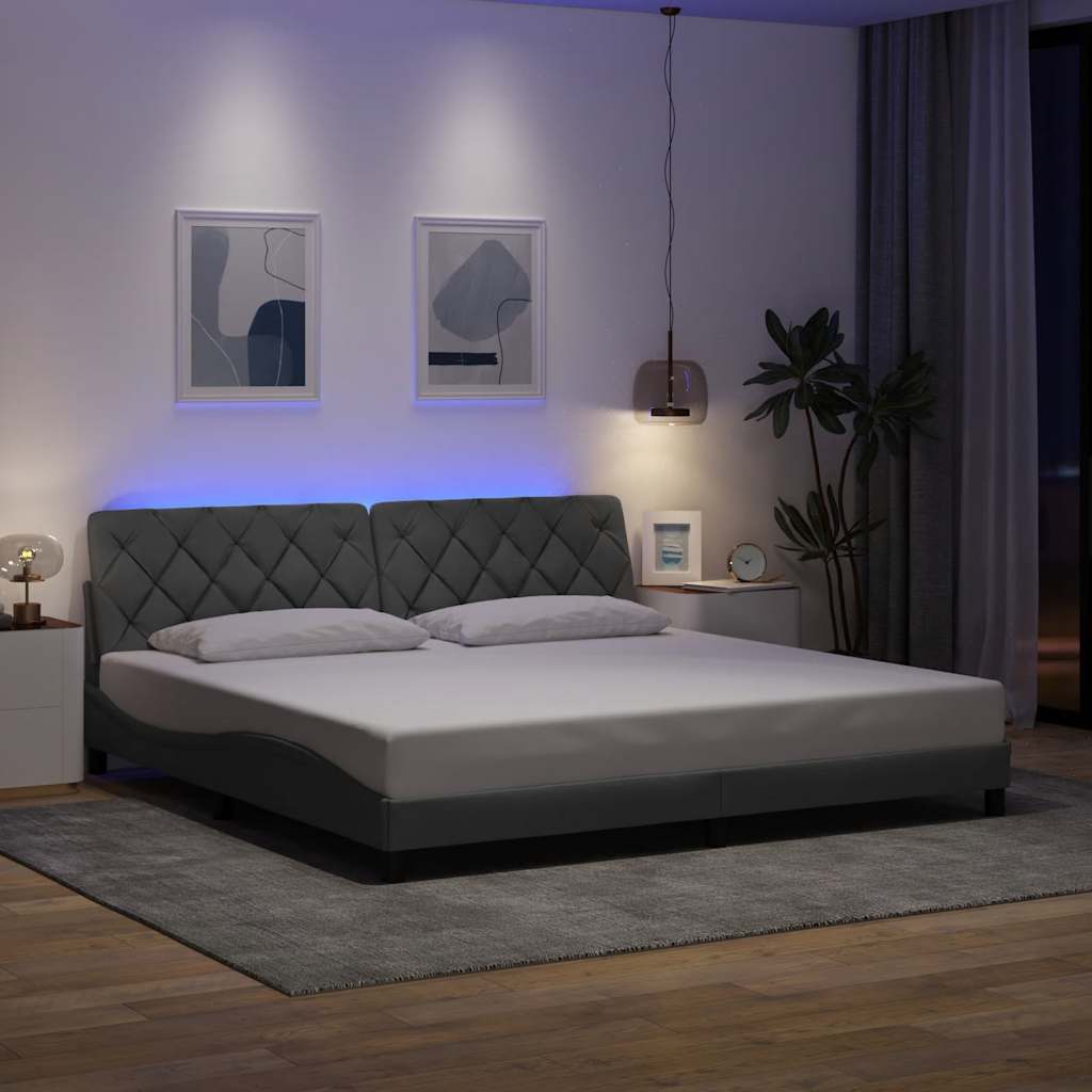 Cadre de lit avec LED sans matelas gris clair 200x200 cm tissu - XIOS