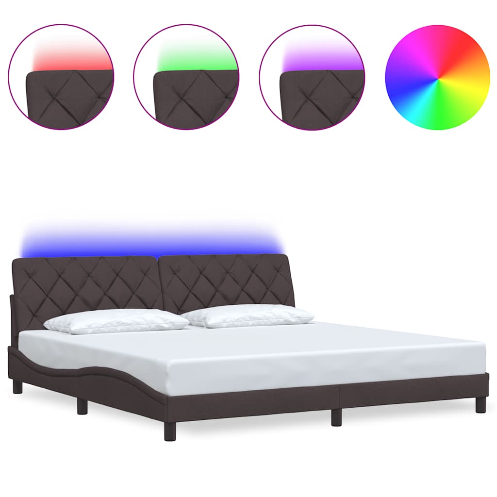 Cadre de lit avec LED sans matelas marron foncé 200x200cm tissu
