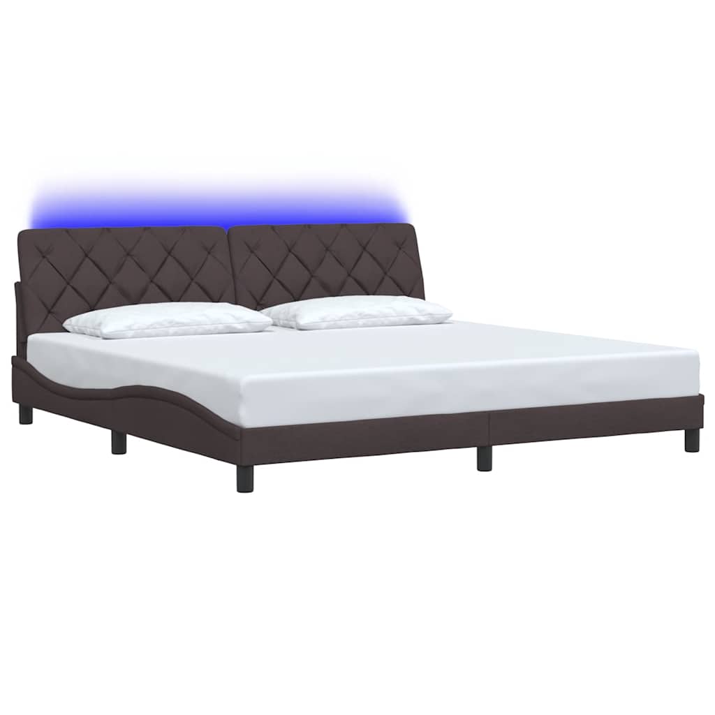 Cadre de lit avec LED sans matelas marron foncé 200x200cm tissu