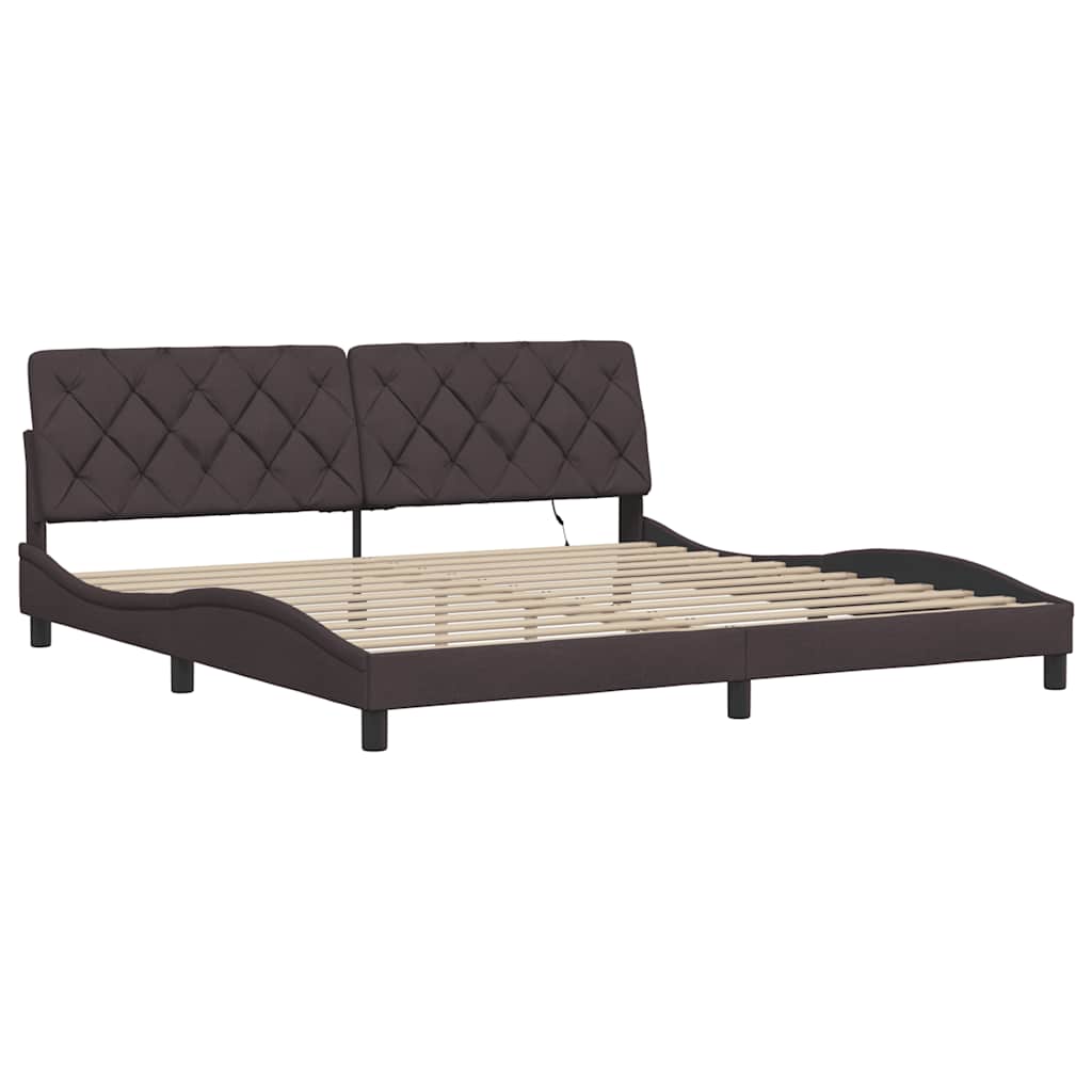 Cadre de lit avec LED sans matelas marron foncé 200x200cm tissu