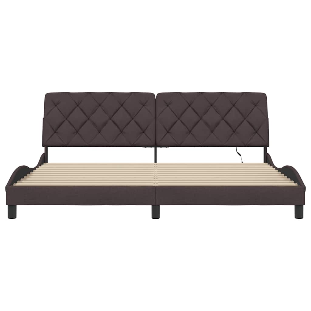 Cadre de lit avec LED sans matelas marron foncé 200x200cm tissu