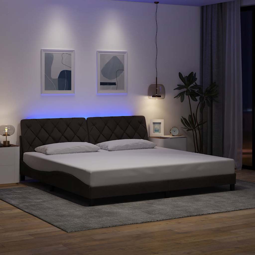 Cadre de lit avec LED sans matelas marron foncé 200x200cm tissu