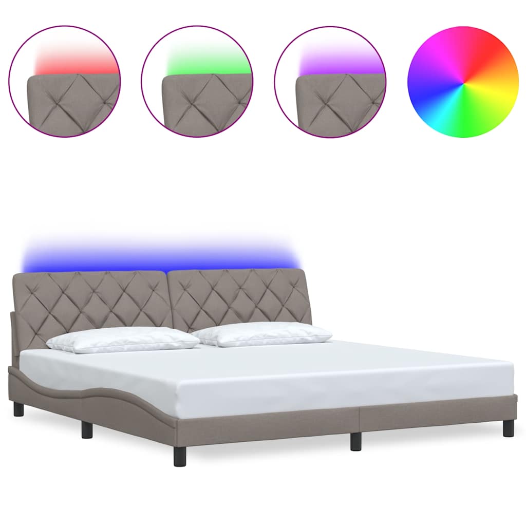Cadre de lit avec LED sans matelas taupe 200x200 cm tissu - XIOS