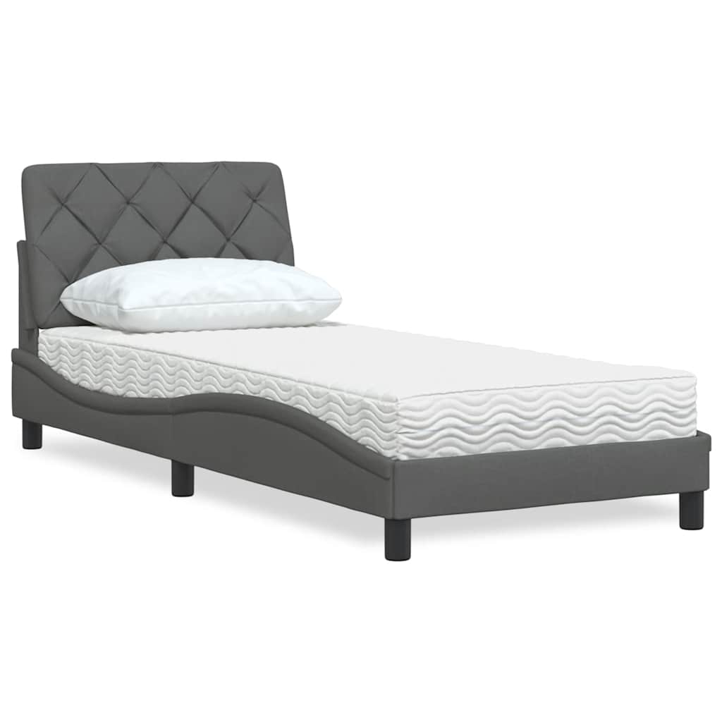 Lit avec matelas gris foncé 80x200 cm tissu - XIOS